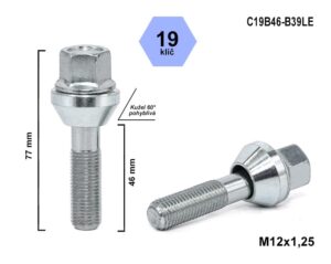 Kolový šroub M12x1,25x46 plovoucí kužel, klíč 19, B39LE/55, výška 77,5 mm