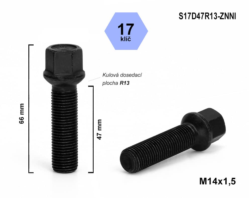 Šroub na kola M14x1,5x47 mm kulovy R13