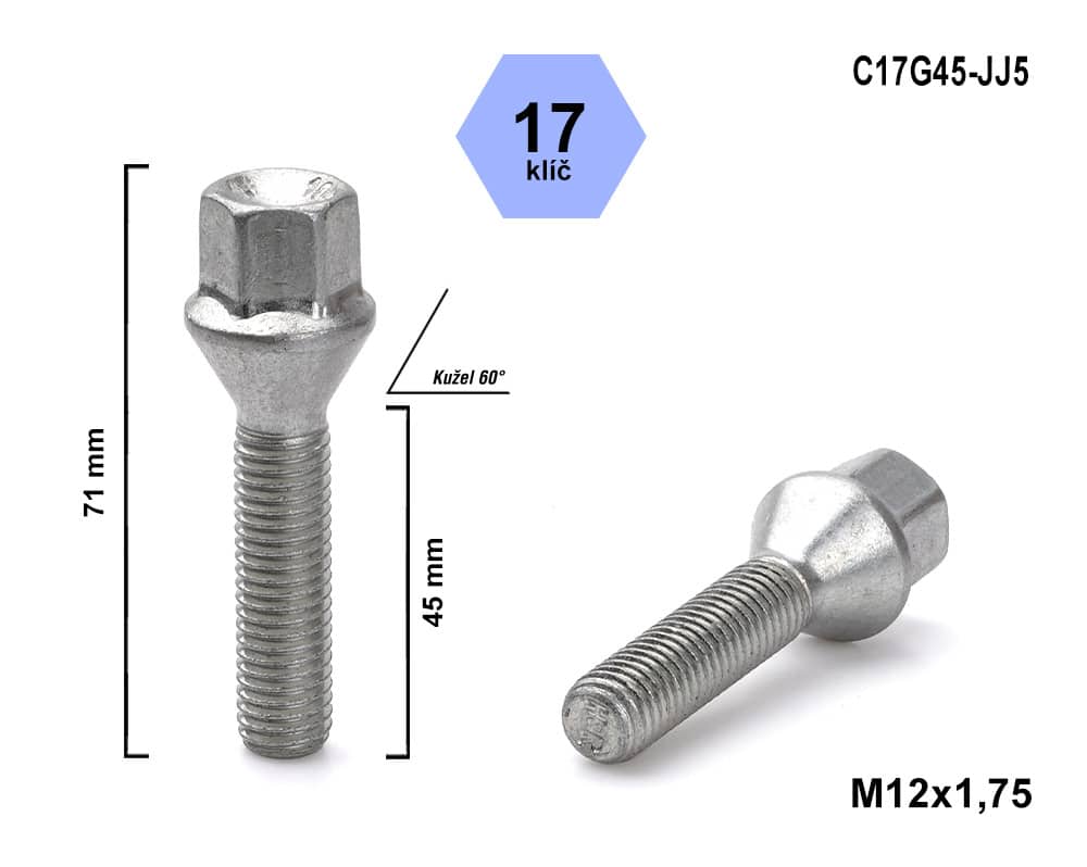 Kolový šroub M12x1,75x45 kužel, klíč 17, C17G45, výška 71 mm