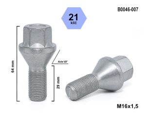 Kolový šroub M16x1,5x29 kužel, klíč 21, CITROËN, FIAT, PEUGEOT výška 64 mm