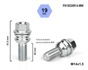 Šroub M14x15x28 mm kulový R14 pohyblivý