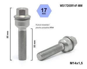 Kolový šroub M14x1,5×55 koule R14 pohyblivá