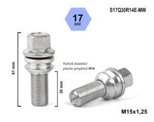 Sroub M15x1.25×30 kulovy R14 pohybliva plocha