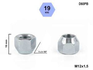 Kolová matice M12x1,5 kužel otevřená, klíč 19, D60PB, výška 16 mm