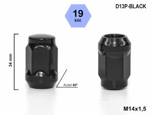 Kolová matice M14x1,5 kužel zavřená, klíč 19, D13P-BLACK, výška 34mm