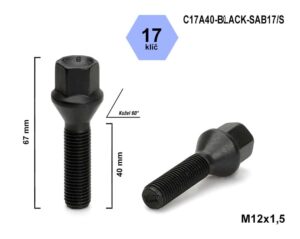 Kolový šroub M12x1,5x40 kužel, klíč 17, C17A40-BLACK-SAB17/S, výška 67 mm