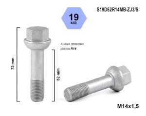 Kolový šroub M14x1,5x52 kulová R14, klíč 19, S19D52R14MB-ZJ3/S, výška 73 mm