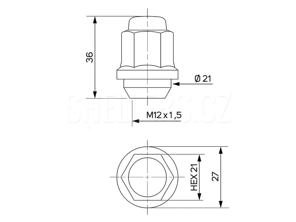 Kolová matice M12x1,5 kužel, MAZDA, HYUNDAI, KIA, klíč 21, D50-OEP výška 36 mm - Obrázek 2
