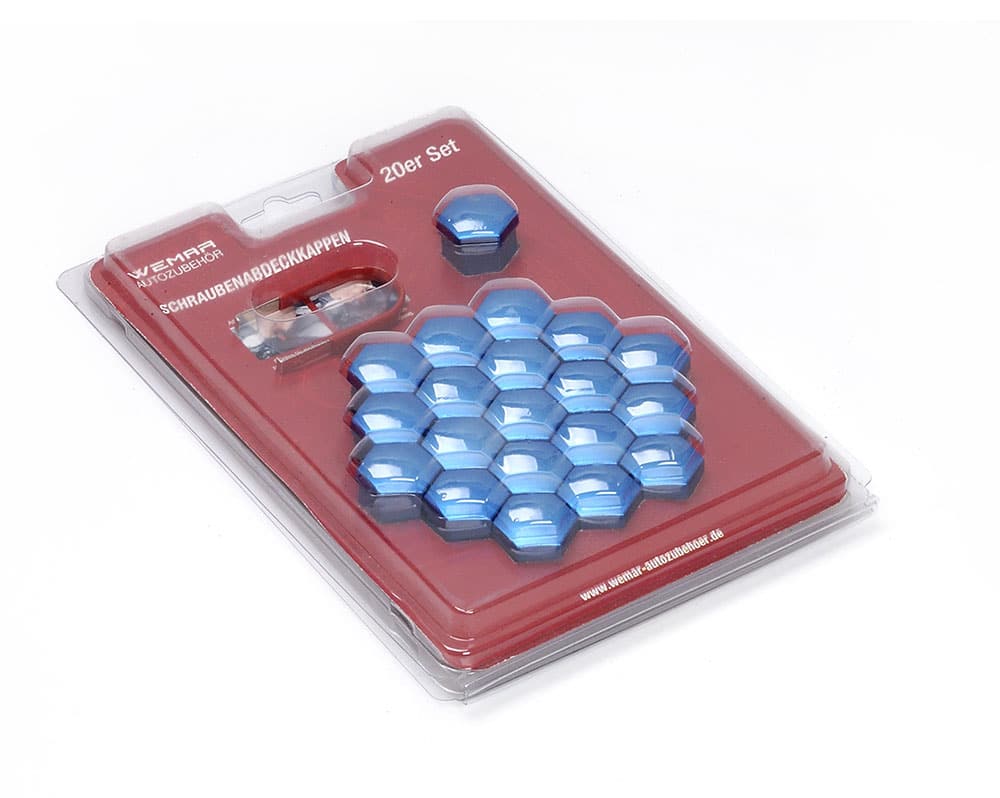 Sada krytek na kolové šrouby nebo matice Wemar, modré 20ks, CK1720BWEM, 17mm