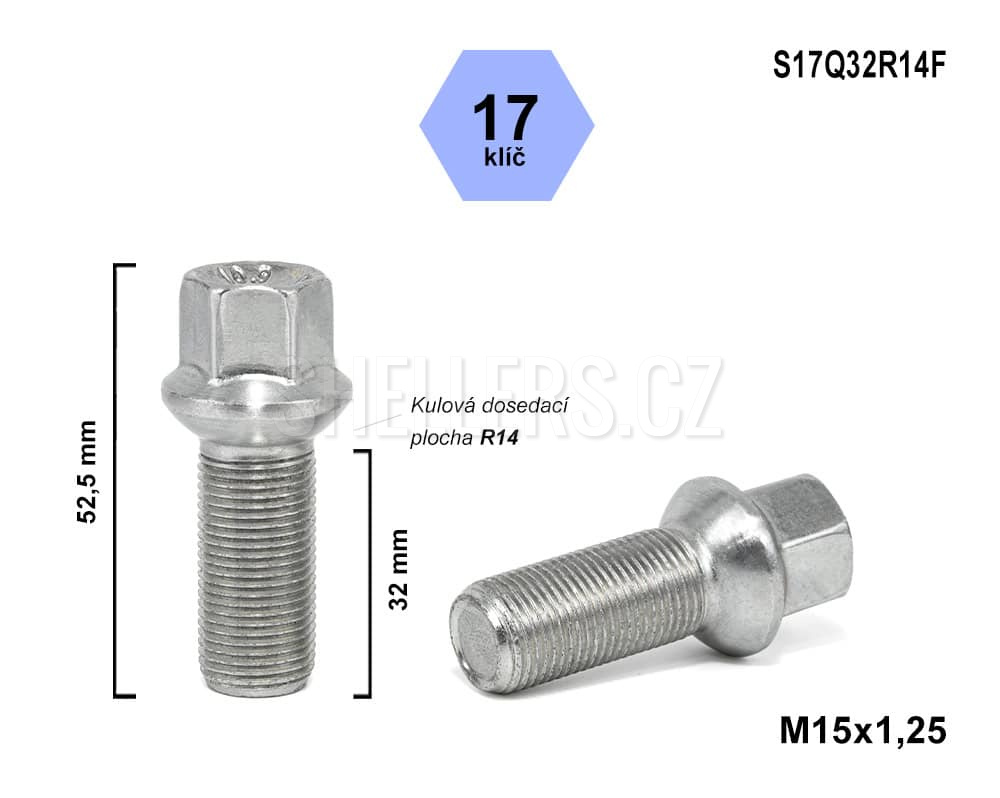 Šroub M15x1.25x32 mm kulová R14 S17Q32R14F