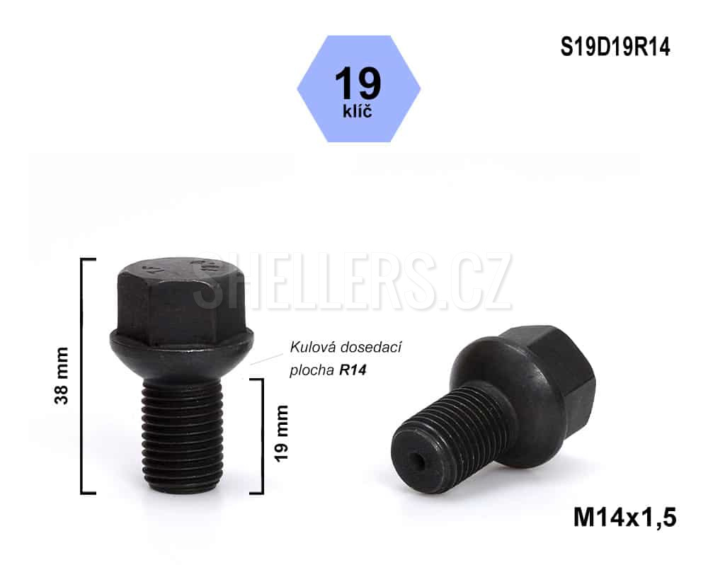 Kolový šroub M14x1.5x19 mm koule R14 S19D19R14