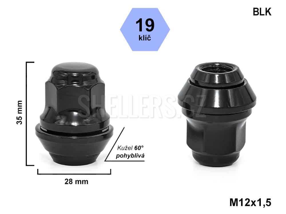 Kolova-matice-M12x1.5-kuzel-pohybliva-cerna-BLACK-vyska-35-klic-19