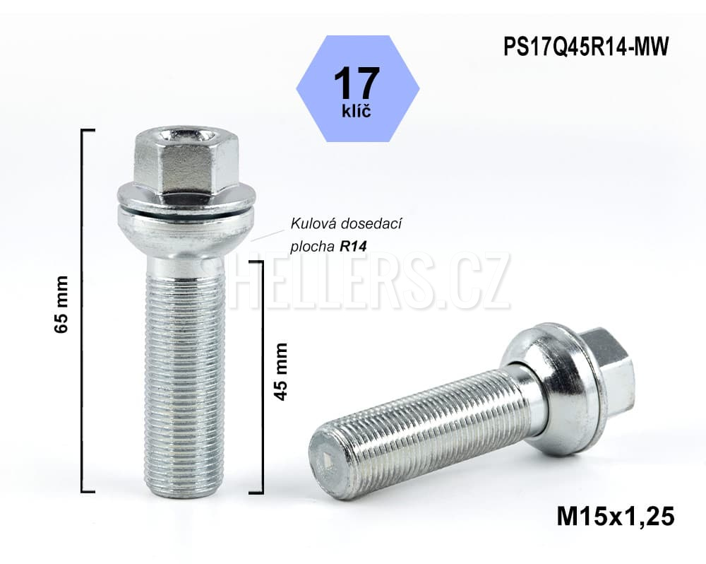 Šroub M15x1,25x45 mm kulovyý R14 pohyblivá PS17Q45R14-MW