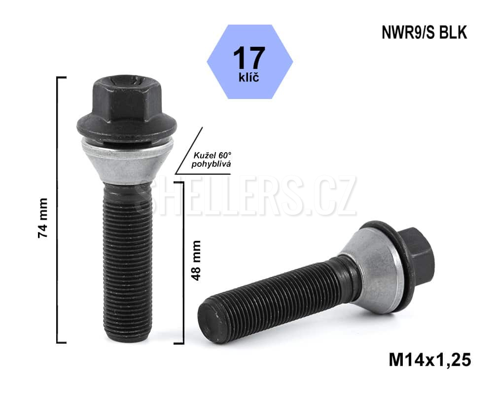 Kolový šroub M14x1,25x48 mm kužel pohyblivý C17F48-MW-BLACK