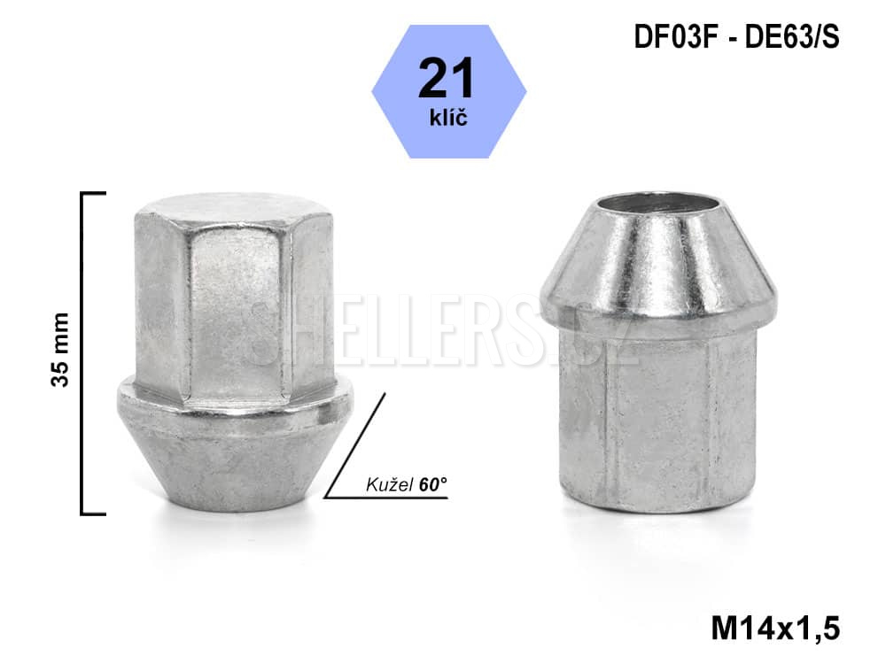 Kolová matice M14x1,5 Ford, kužel, klíč 21, DF03F, uzavřená, výška 35 mm